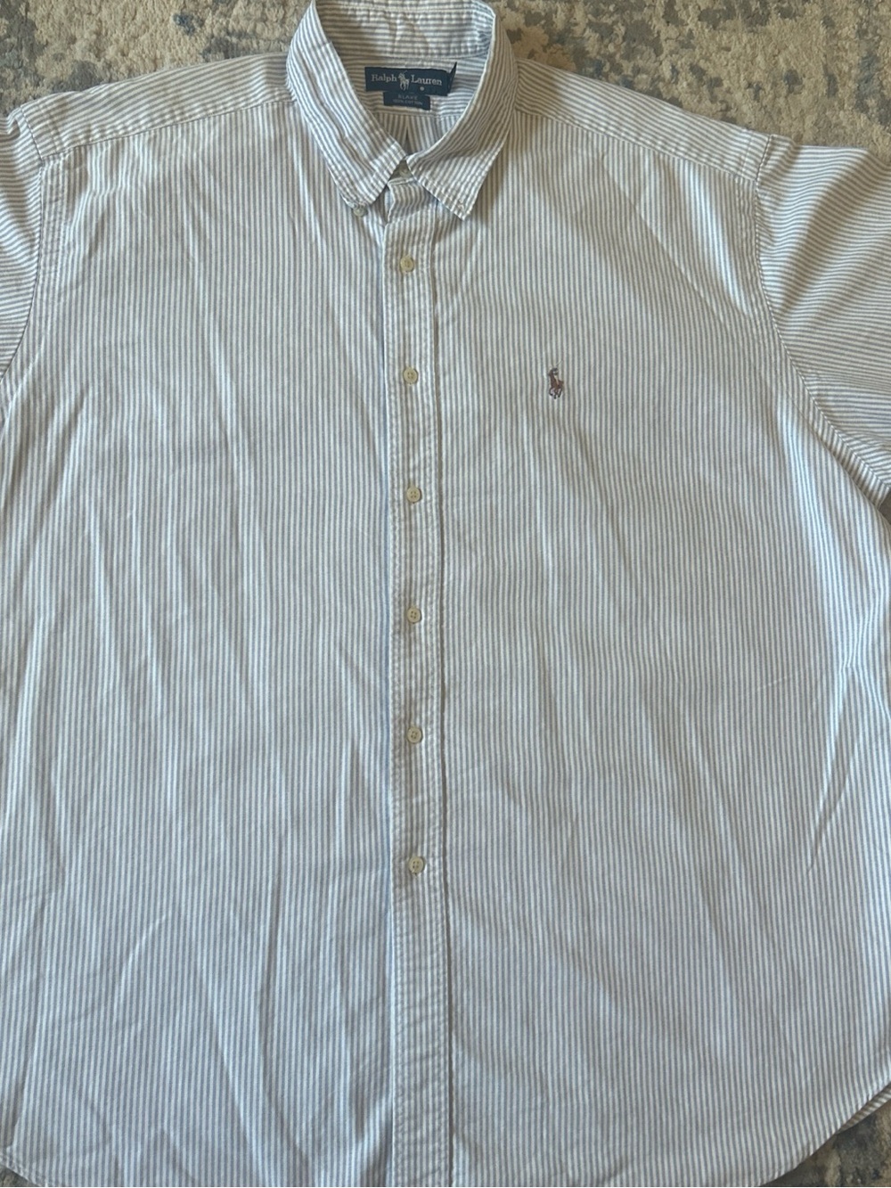 Ralph Lauren Men's White & Blue Striped Cotton Casual Shirt XXL Logo